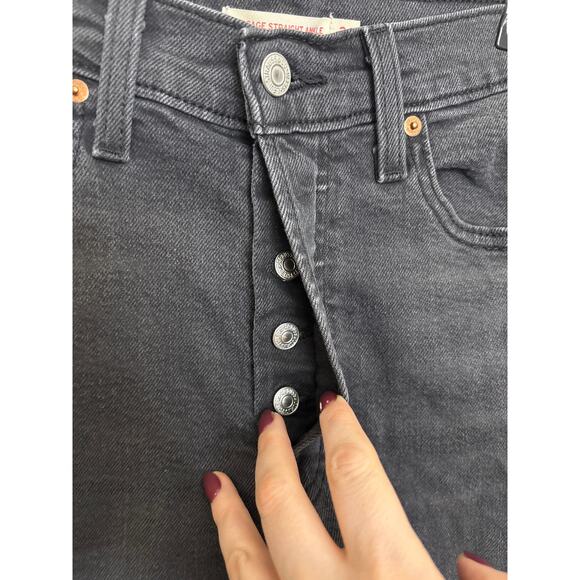 Levi's Ribcage Jeans Womens 26 Straight Ankle Washed Black Ultra High Rise - Picture 3 of 6